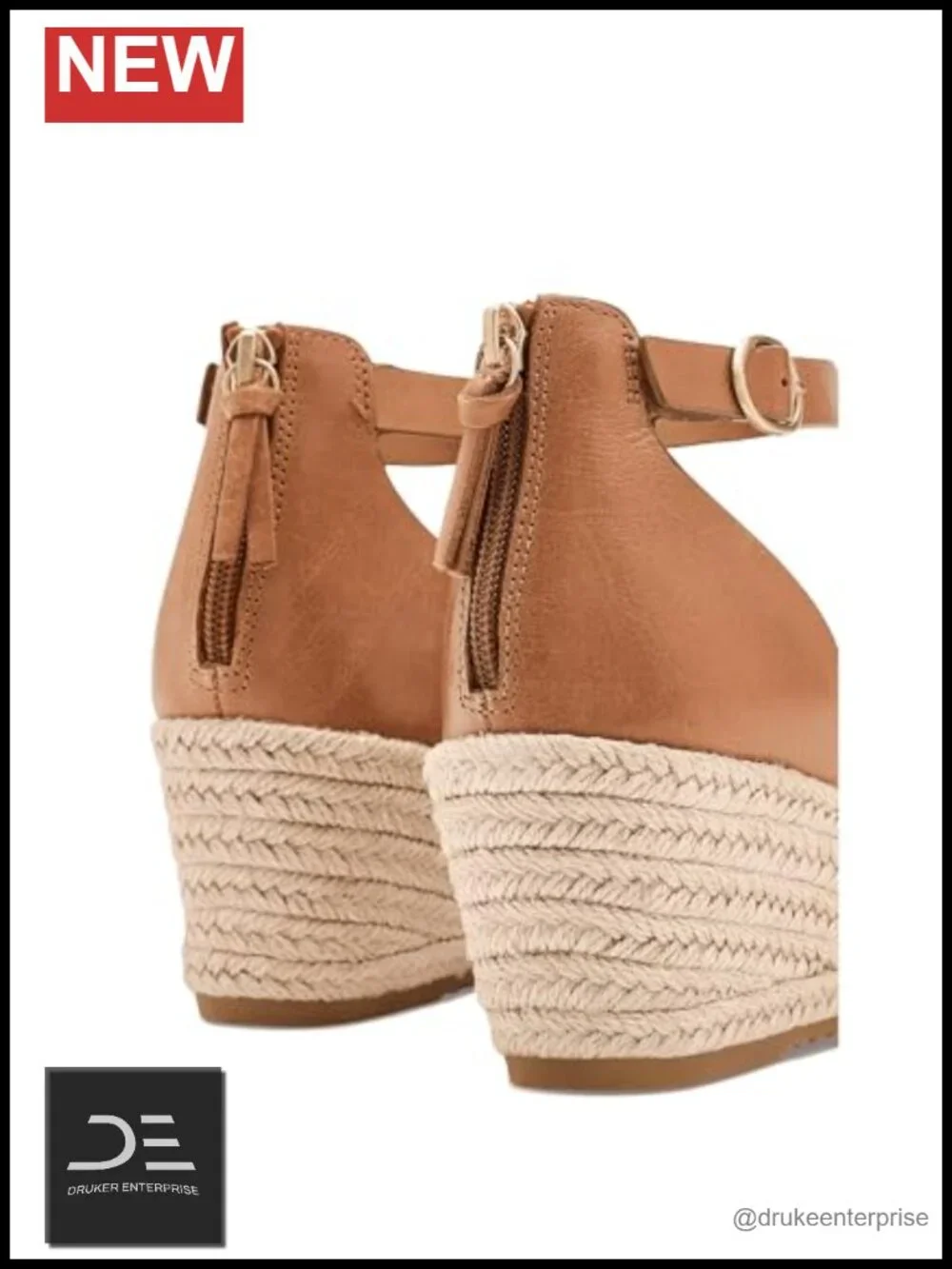 Leather Wedge Sandals with Ankle Strap - Women's Casual Open Toe